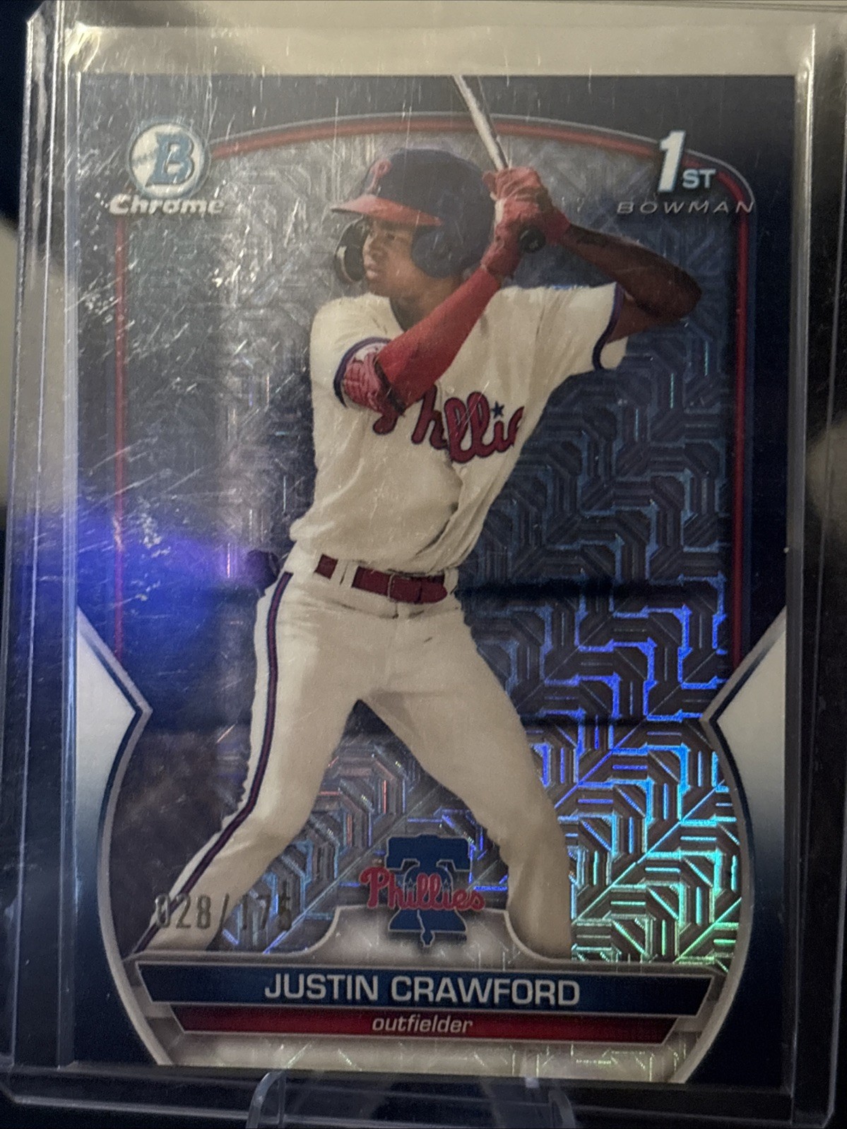 2023 1st Bowman Chrome Justin Crawford Navy Mojo /175 Phillies