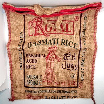 Royal Basmati Burlap Rice Sack with Zipper Handles Eco Shopping Bag