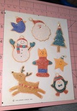 Vintage Hallmark Stickers Christmas Glitter Santa Snowman Penguin Tree 1 Sheet