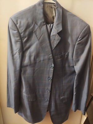 Vicci Uomo Men's Blue Window Pane Plaid 2 Piece Business Dress Suit Size 40L/33W
