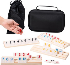 Rummy Cube Game Set, 106 Rummy Tiles with 4 Wooden Racks/Trays, Portable Carryin