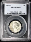 1945-D Washington Silver Quarter 25c PCGS MS65