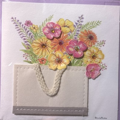 Papyrus~Artist: Bella Pilar~Bag Full Blossom Floral, Jeweled, 3D, Fabric Bag