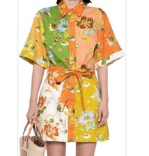 NEW MAGASCHONI Short Sleeve Floral Print Linen Button Up Shirt Dress Medium 