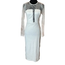 New~ LULU'S ~ Powerful Heart White Lace Bodycon Midi S RET $76