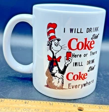 Dr. Seuss Cat in the Hat Diet Coke Mug "I Will Drink Here or There" Ceramic Mug