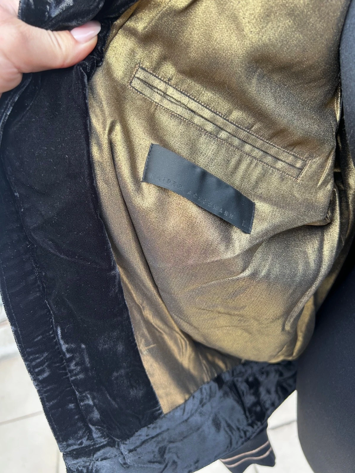 HAIDER ACKERMANN FW16 Velvet Biker Bomber Jacket Gold Lining Black Grail - product detail image 13