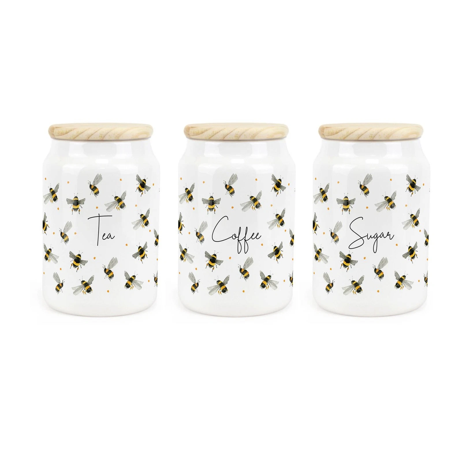 Ceramic Tapered Scattered Bees Canisters Set - Tea, Coffee & Sugar Storage Tins
Opens in a new windo