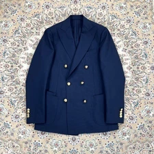 Drake’s Wool Twill Jacket Dark Navy Gold Button Lardini Made in Italy 36R