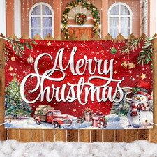 Large Christmas Banner Decorations Red Flag Outdoor 72X44 Inch, Merry Christmas