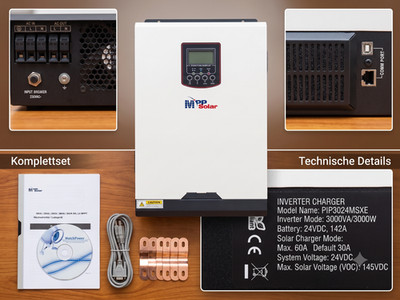 MPP Solar PIP3024MSXE Wechselrichter 3000W 24V Inselwechselrichter Off-Grid