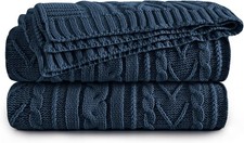 Navy Blue Cable Knit Throw Blanket Oversized 60" x 80" Super Soft Comfy Knitt...