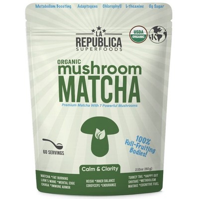 La Republica MUSHROOM MATCHA  (Full-Fruiting Bodies Green Tea Mix) 60 servings