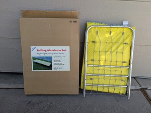 Vintage Wards Retro Mid Century Aluminum Outdoor Camping Folding Bed Cot w Pad A