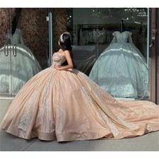 Sparkly Sweetheart Quinceanera Dresses Ball Gown Applique Crystals Beads Sweet16