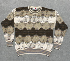 Vintage Florence Tricot Sweater Medium 3D Knit Beige Biggie Brown Coogi Style M