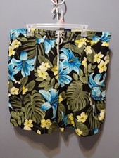 Caribbean Joe Mens Swim Trunks Large Hawaiian Floral Print Lined Beach Wear