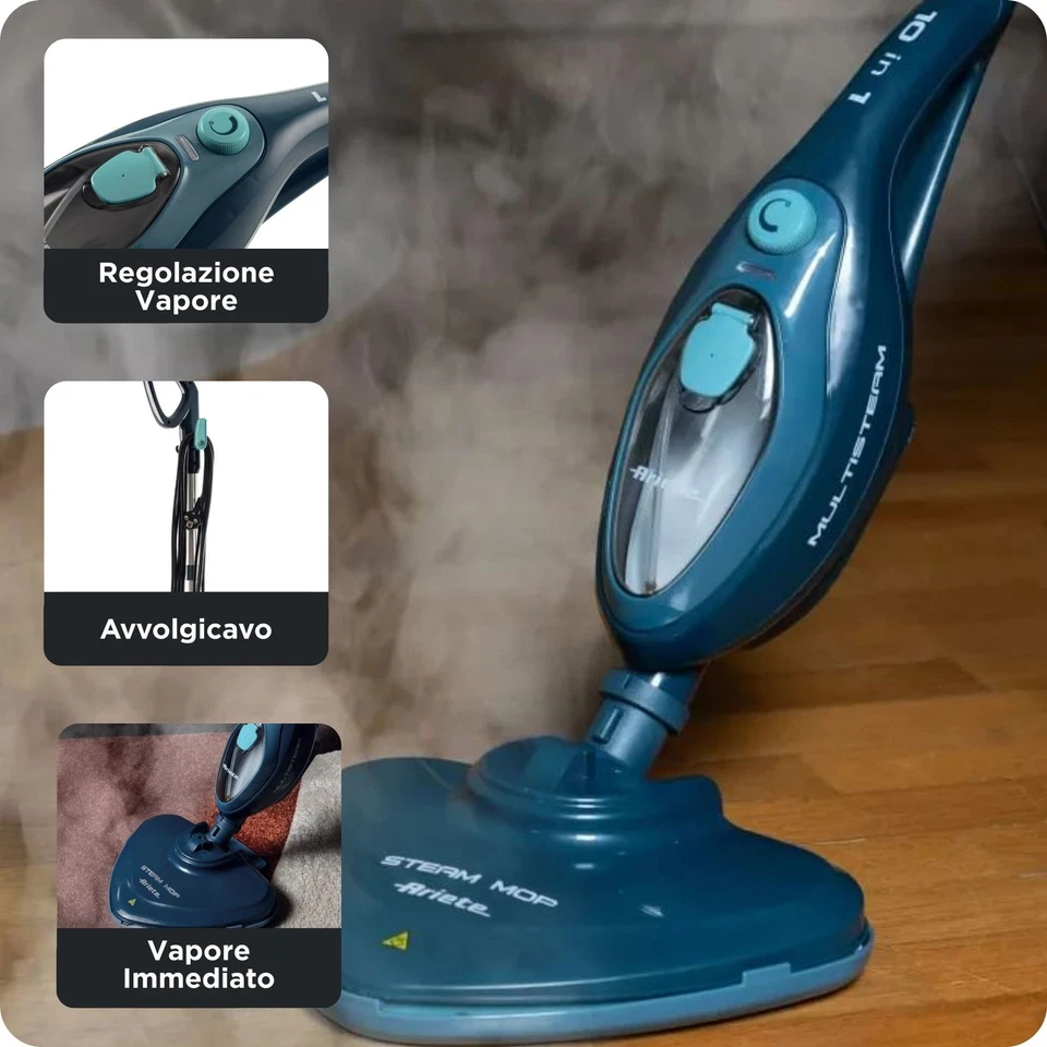 Ariete 4164 SteamMop 10in1 Scopa vapore accessori Autonomia illimitata 1500W Blu - Immagine 4 di 4
