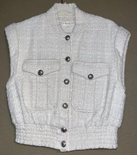 VERONICA BEARD Anastasia Tweed Button Vest Ivory Women s Small