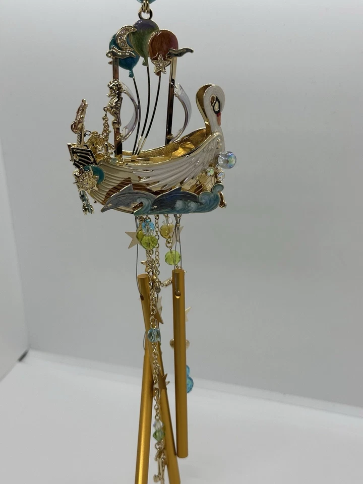 Kirks Folly Swan Boat Wind Chime Enamel Rhinestone Nautical Decor 11” x 3” Rare - Image 2 of 4