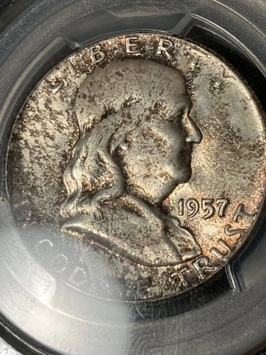Gem 1957 MS65 Franklin Half PCGS 30931365, Nice Strike and Luster with Toning