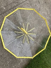 Vintage Umbrella Parasol 1960's 70's Clear See Through with YELLOW Trim/Flowers