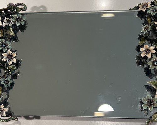 Enamel & Rhinestone Butterfly Flower Vanity Mirror Tray~Jay Strongwater Style - Picture 10 of 11