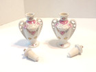 Vtg Hand Painted Porcelain Vanity Perfume Bottles Floral White Pink Gold Pair — photo 4