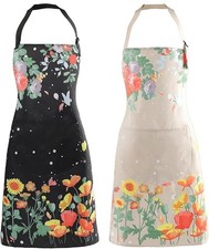 2 Pack Floral Aprons with Pocket Blooming Womens Waterproof Adjustable Cooking