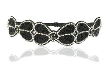 Great Gatsby Headband In Black with Diamond Accent Gatsby Flapper 1920's