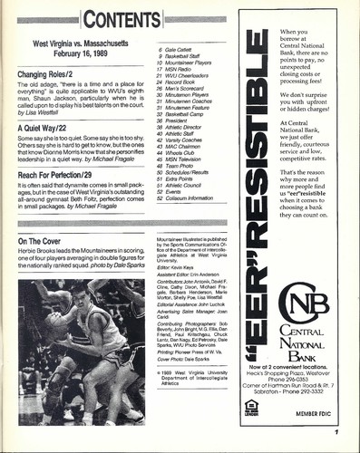 UMass at West Virginia 2/16/89 Mountaineer Illustrated Program w. Media Pass - Picture 2 of 6