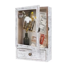 Shadow Box Frame 3.2" Deep Shadow Box Display Case w/ Real Glass and Drawer