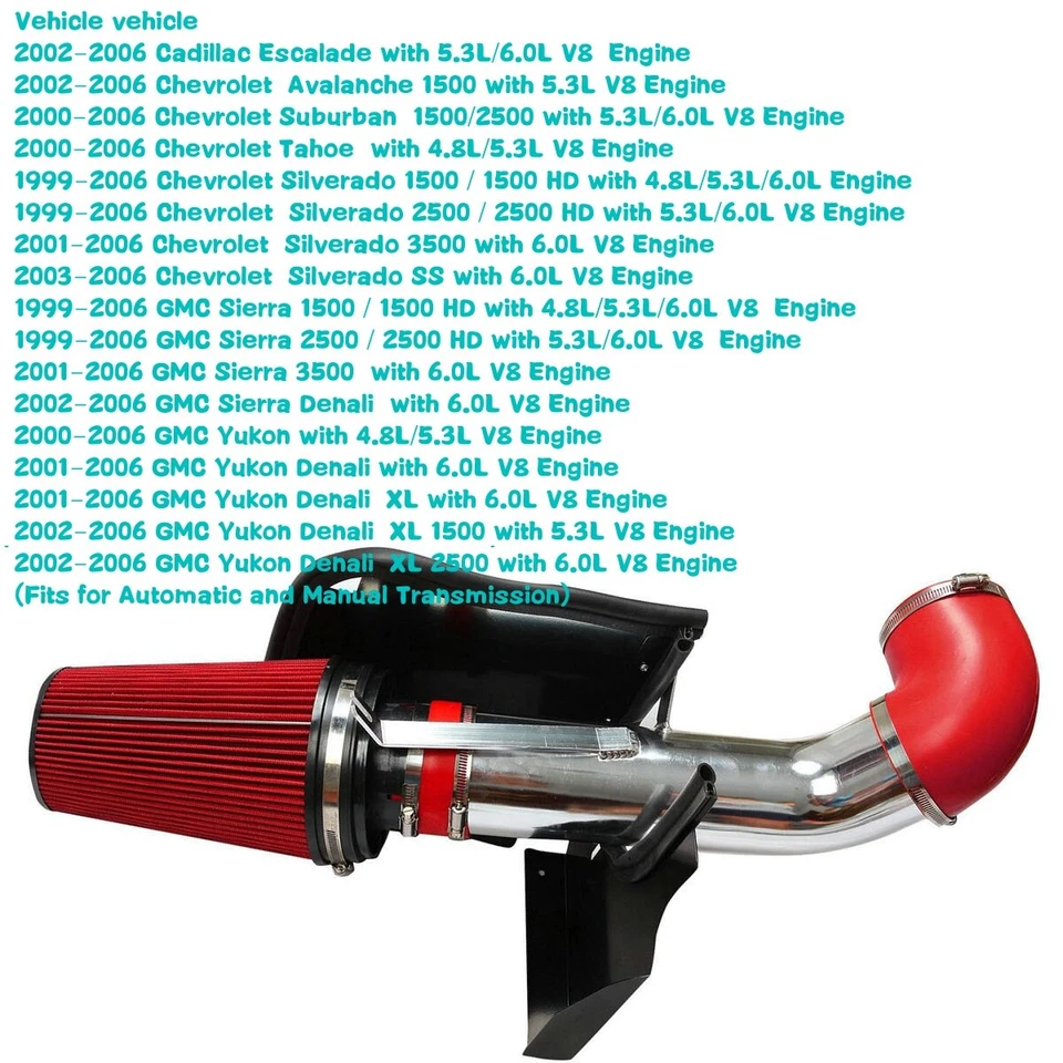 4"Cold Intake System&Heat Shield For 00-06 Chevy Suburban 1500/2500 5.3L/6.0L V8 - Image 2 of 4