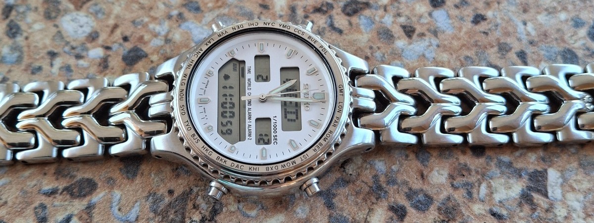 Seiko World Time Analogue Digital September 1997 H021 8050