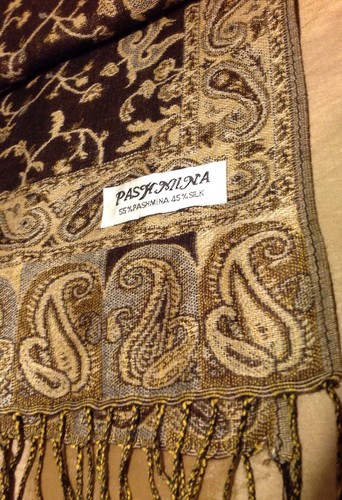 Pashmina Scarf 55% Silk 45% Beautiful Yellow & Brown - Excellent Condition - Picture 2 of 3