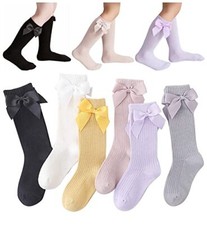 Little Girls' Knee High Socks Bow-Stitched Bows Long Stockings 2-5T 6 Colors