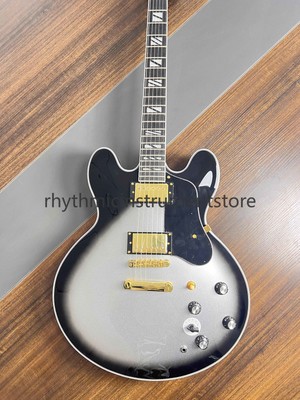 New electric guitar 335 black circle silver powder style unique and popular