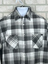 Ozark Trail Men Flannel Plaid Shirt Sz L Tall Long Sleeve USA Dry Cleaned Black