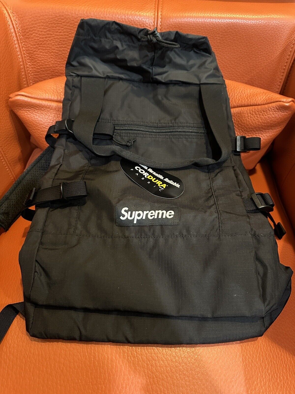 Supreme Tote Backpack Black Ss19 With Bag Sticker and Shower