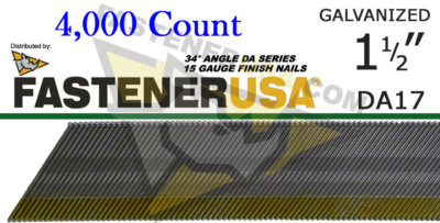 DA17 15 Gauge GALVANIZED Angled Finish Nails 34 Degree 1 1/2'' Galv (4,000 ct)