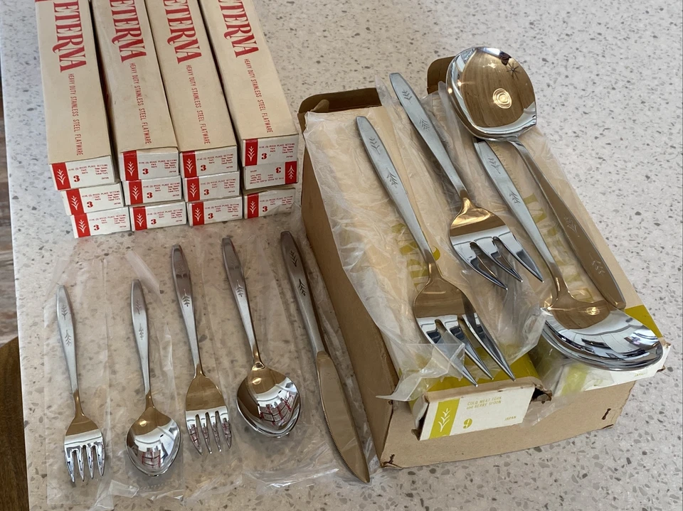 64pc 5pc Service For 12 Eterna LEAF SPRIG Serving Pcs Stainless Japan H Flatware - Image 3 of 4