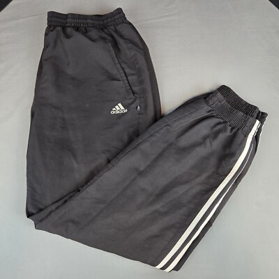 Adidas Black Polyester Track Wind Pants Mens Size XL Lined Swishy