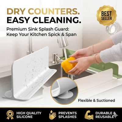 Silicone Sink Splash Guard Water Dam Non Slip Suction Cup Kitchen Protector
