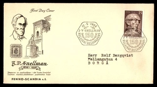 Mayfairstamps Finland FDC 1956 BV Snellman Bust First Day Cover aaw_81633