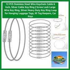 12 PCS Stainless Steel Wire Keychain Cable 6 Inch, Silver Cable Key Ring Sc...