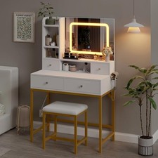 Vanity Desk Set w/Mirror 3 Adjustable Lighting Mode Makeup Dressing Table Stool