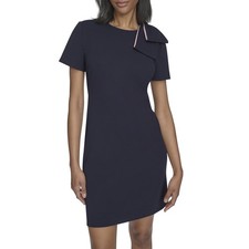 Halston Womens Bow-Shoulder Short-Sle Marine, 16