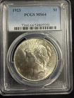 PCGS MS64 1923 Peace Silver Dollar $1, Philadelphia Mint Business Strike