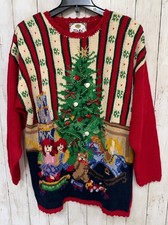 Vintage 1996 Tiara International Christmas Sweater Large 3D Tree Toys NWT