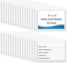 36Pcs Adhesive 4" X 6" Index Card Pockets, Clear Label Holders with Top Open for